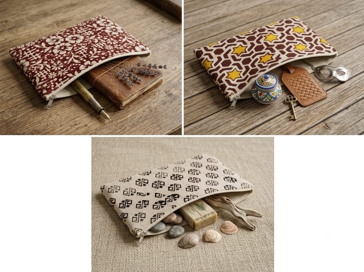 Block-Print Travel Pouch - additional supplied design or view 1