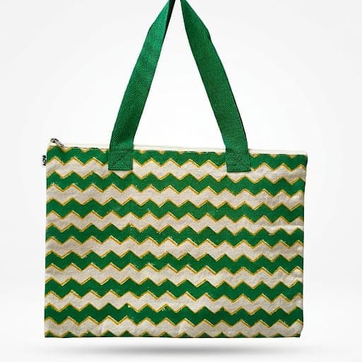 Geometric Print Laptop Bag in Off-white / Green / Mustard, Geometric pattern