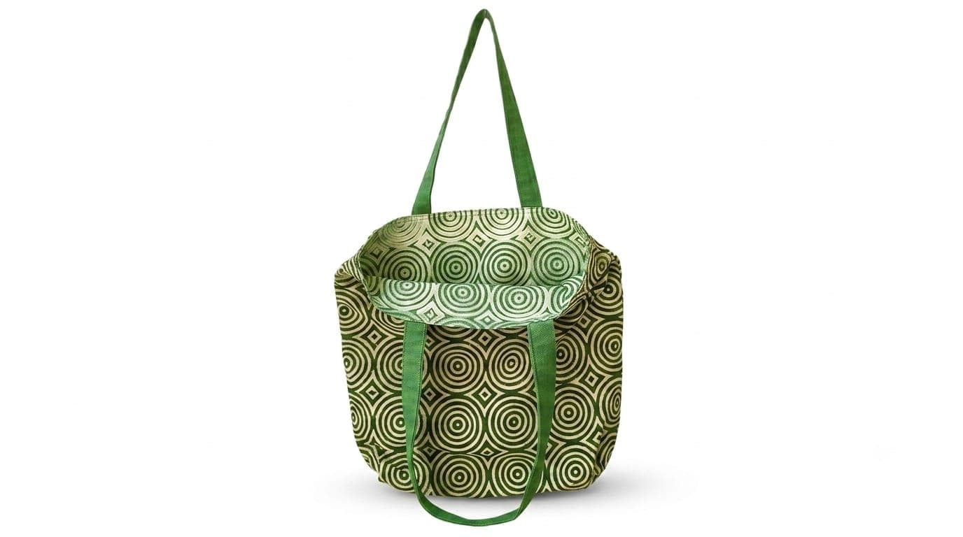 Concentric Circles Print Reversible Tote Bag in Off-white / Green, Concentric Circles