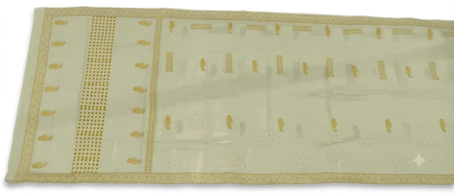 Sheer Paisley & Grid Saree in Sage Green / Fern Green, Floral & Geometric - Paisley & Grid