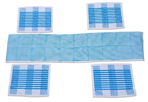 Cotton Check Table Runner Set in White / Sky Blue, Geometric - Check & Stripe