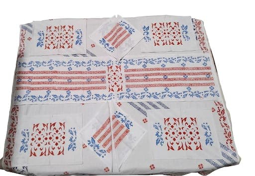 Cotton Medallion Dining Table Set in White / Red / Navy blue, Floral & Geometric - Medallion & Stripe
