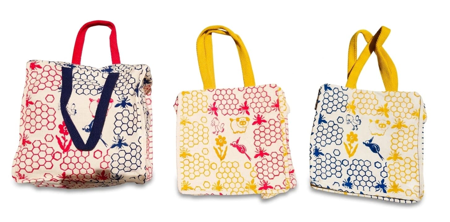 Honeycomb Block-Print Lunch Bag in multicolour