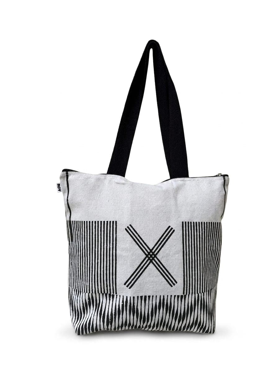 Monochrome Block-Print Tote in off-white / black
