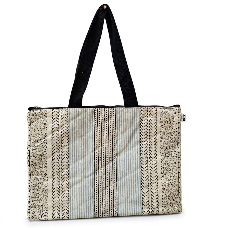 Geometric Print Laptop Bag in Off-white / Black / Grey, Geometric pattern