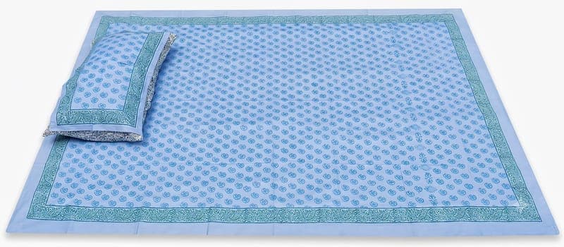 Cotton Sky Blue Paisley Bedsheet Set in Sky blue / Blue / Green, Floral — Paisley & Vine