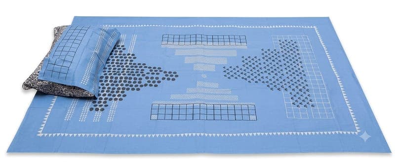 Cotton Blue Grid Bedsheet Set in Sky blue / Navy / White, Geometric — Grid & Dot