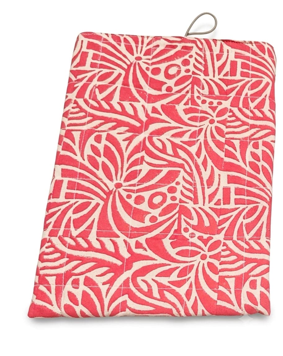 Floral Block-Print Laptop Sleeve in off white / red