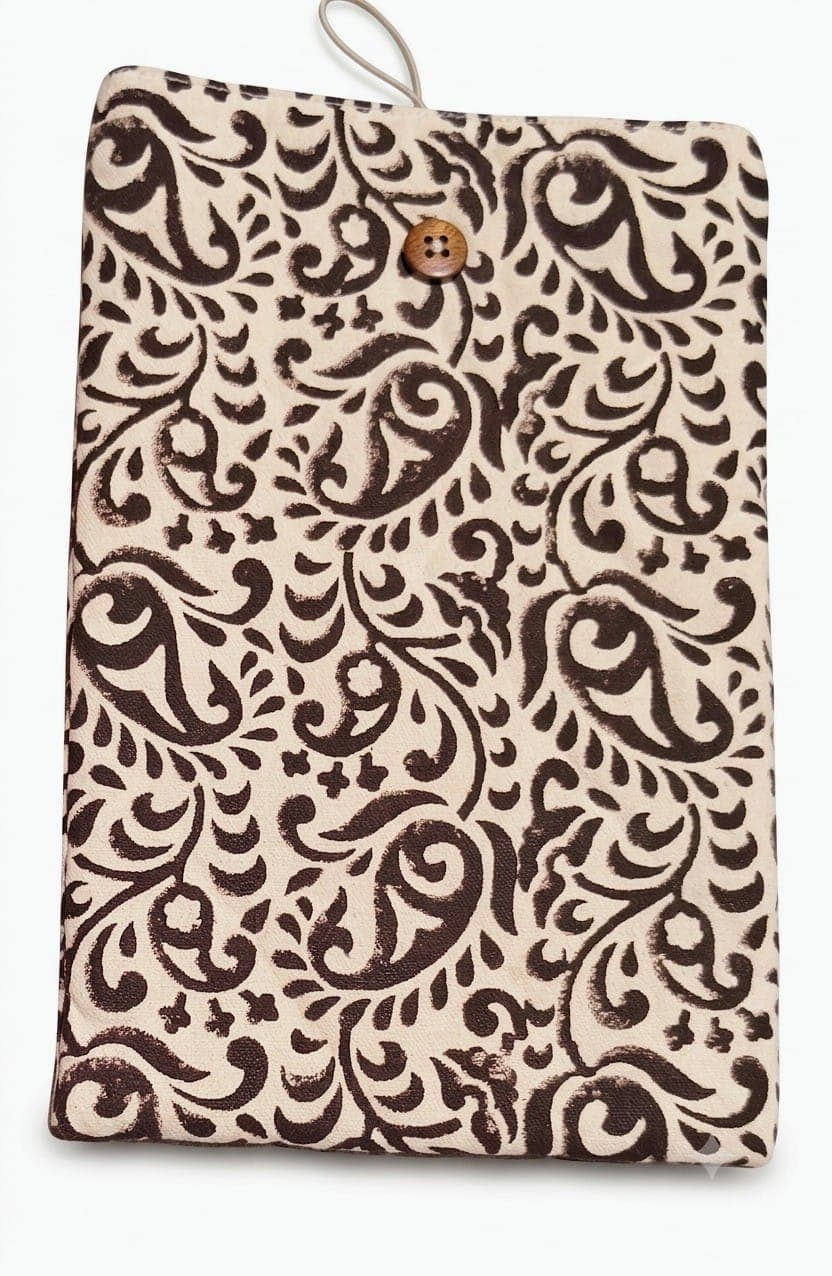 Espresso Paisley Laptop Sleeve in off white / brown