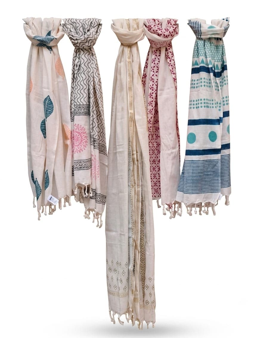 Block-Print Stole in off-white / multicolour