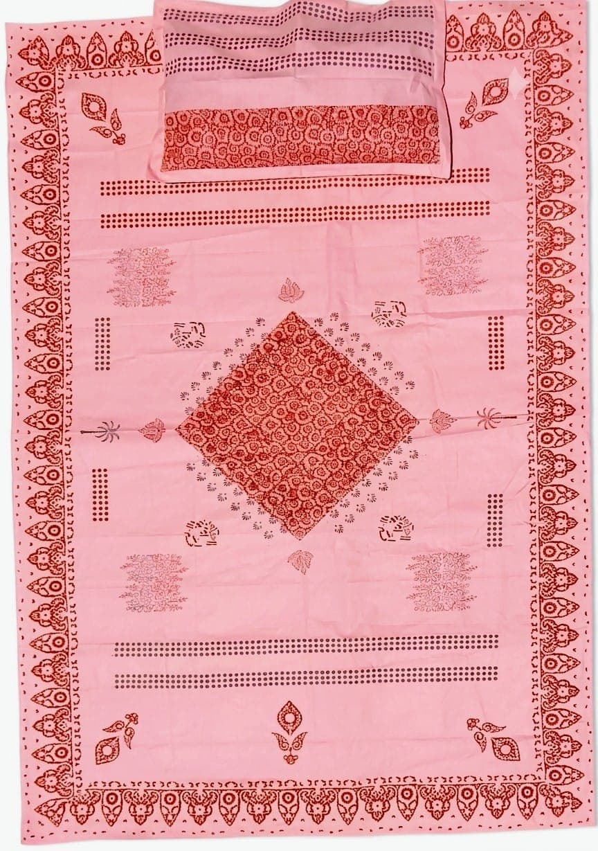 Rose Medallion Block-Print Bedspread in peach / maroon
