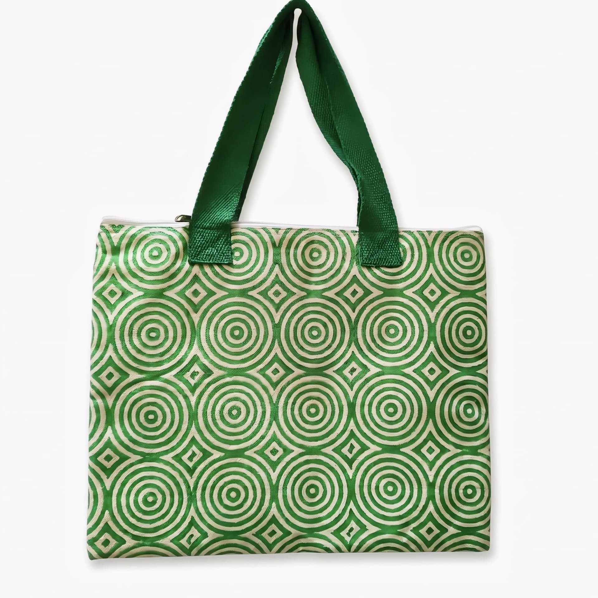 Concentric Circles Print Laptop Bag in Off-white / Green, Concentric circles