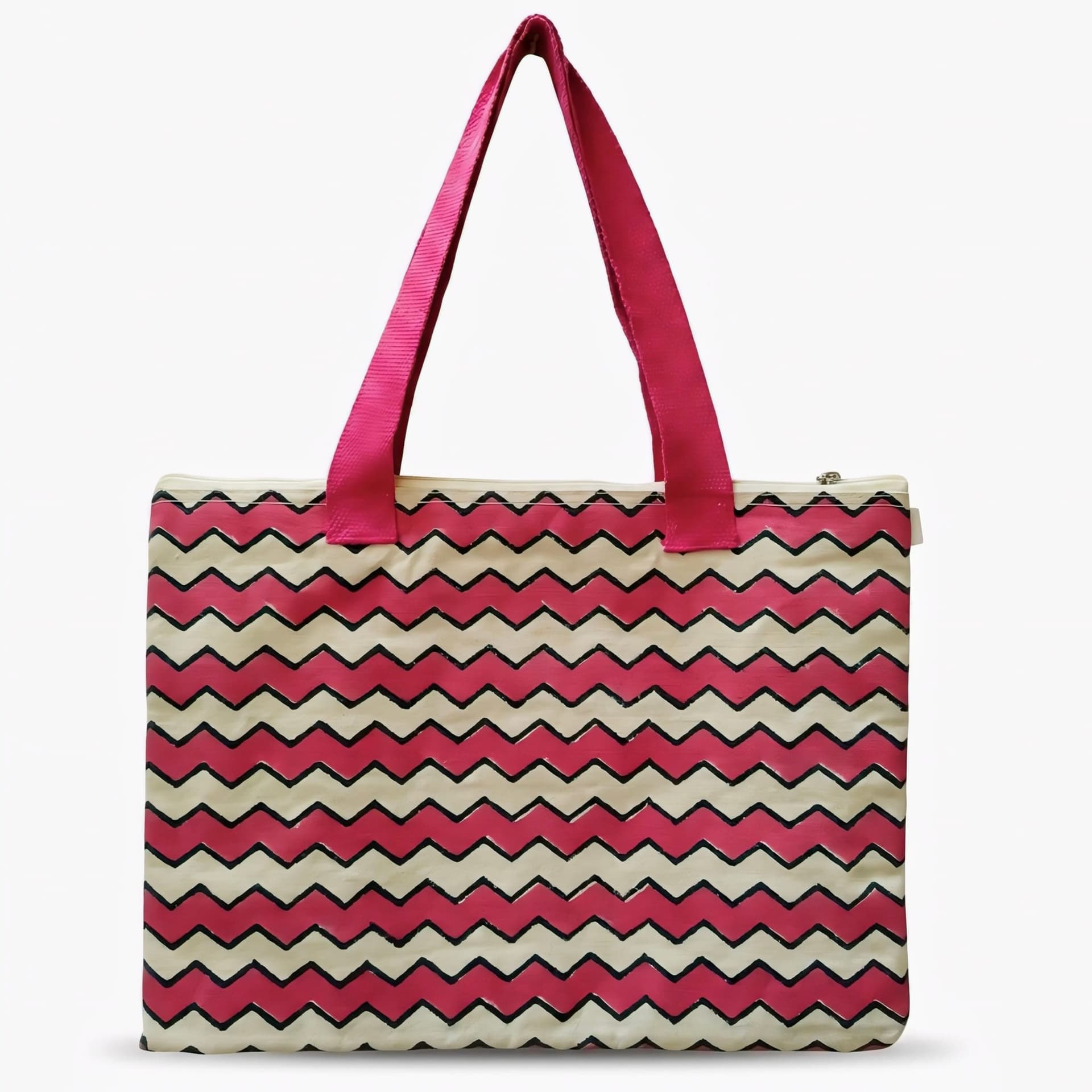 Geometric Print Laptop Bag in Off-white / Pink, Geometric pattern
