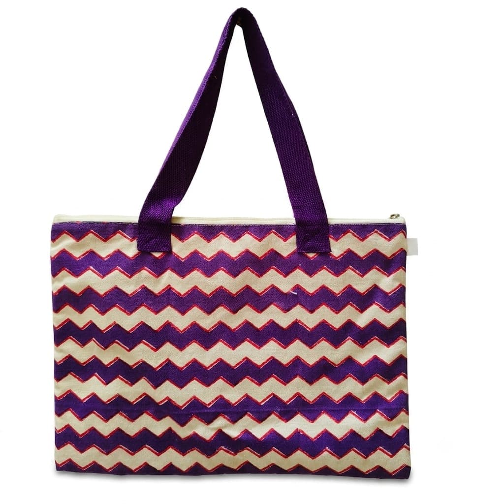 Geometric Print Laptop Bag in Off-white / Purple / Red, Geometric pattern