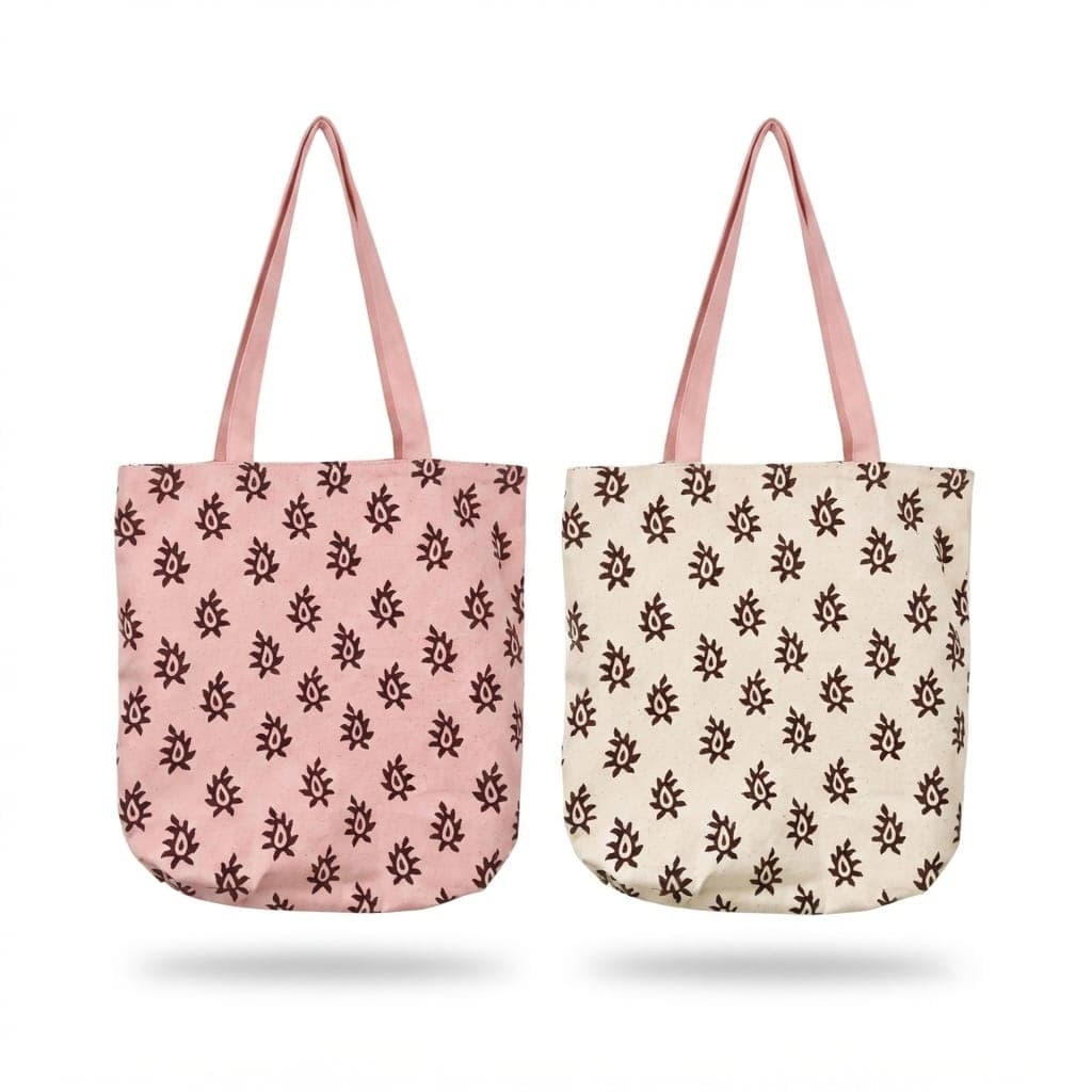 Floral Print Reversible Tote Bag in Off-white / Peach / Brown, Floral Print