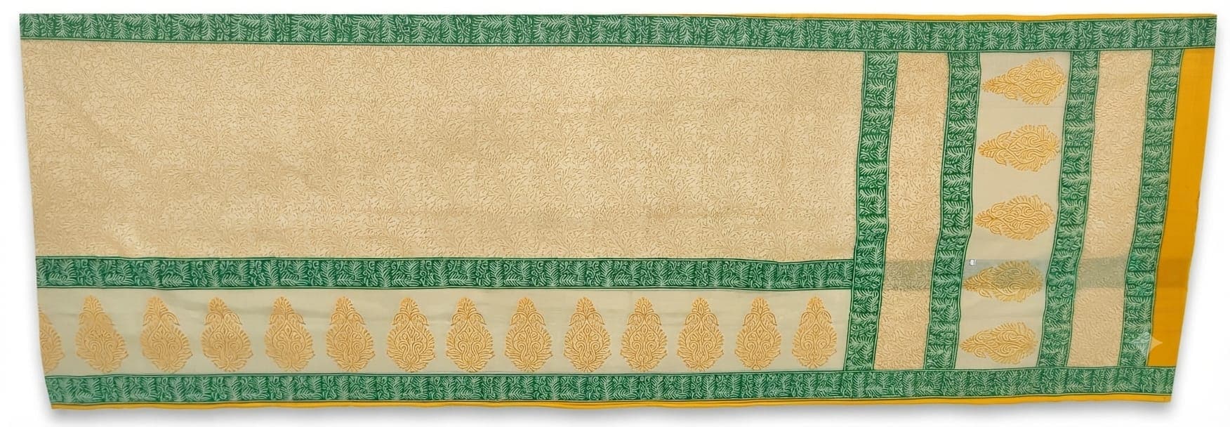 Cotton Paisley & Vine Saree in Off-white / Yellow / Green, Floral - Paisley & Vine