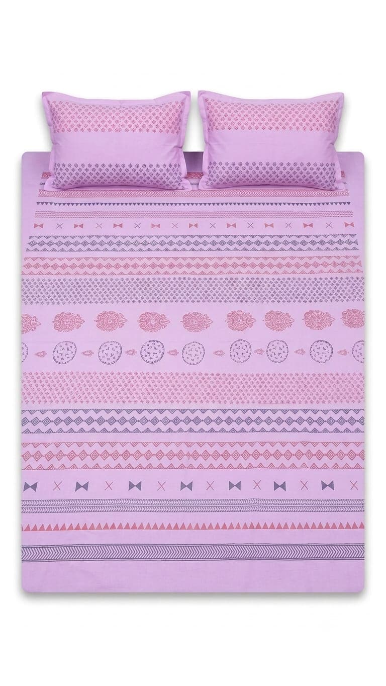 Cotton Lilac Tribal Stripe Bedsheet Set in Lavender / Purple / Red, Geometric — Stripe