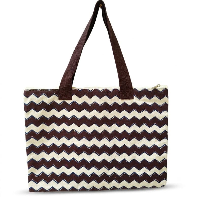 Geometric Print Laptop Bag in Off-white / Brown, Geometric pattern