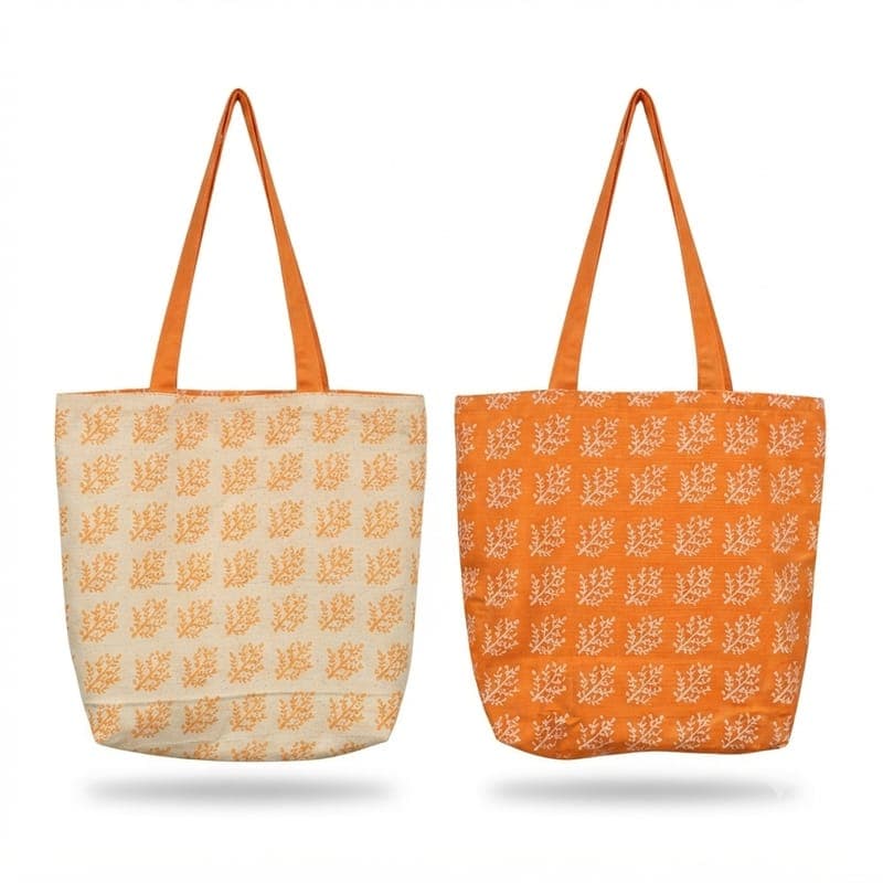 Floral Print Reversible Tote Bag in Off-white / Orange, Floral Print