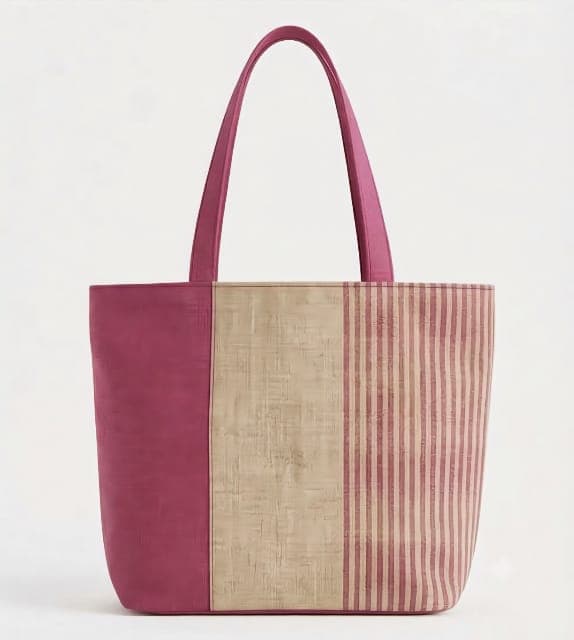 Geometric Print Tote Bag in Off-white / Pink, Geometric pattern