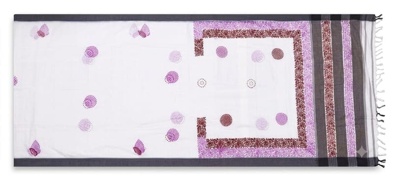 Cotton Booti & Chakri Saree in Off-white / Pink / Maroon / Black, Floral & Geometric — Booti & Chakri