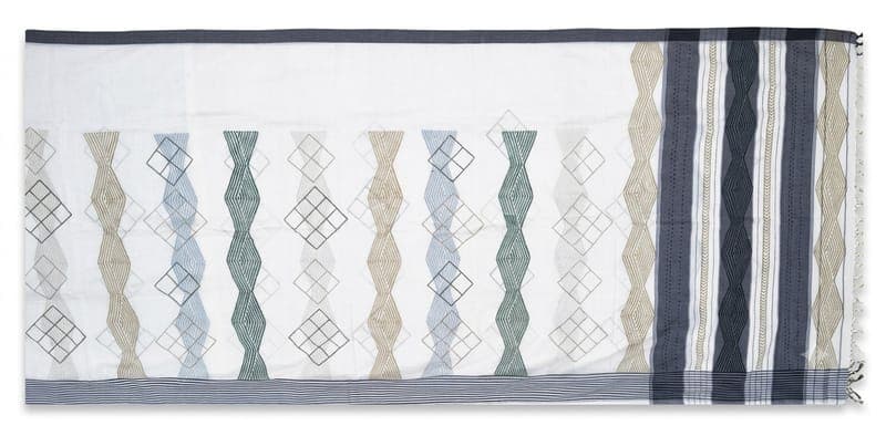 Cotton Geometric Trellis Saree in Off-white / Blue / Green / Beige / Grey, Geometric - Trellis