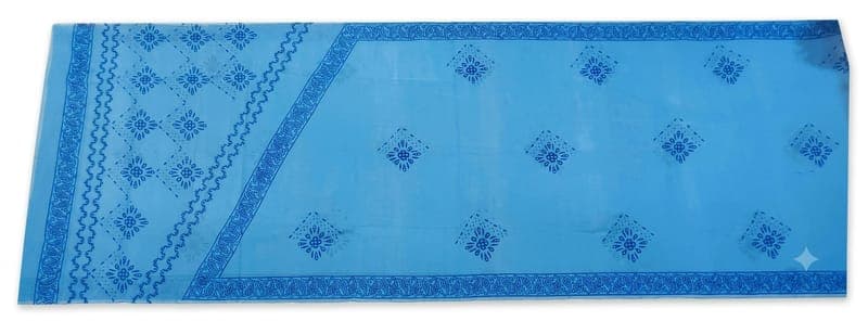 Cotton Sky Blue Diamond Saree in Sky Blue / Royal blue, Floral & Geometric - Diamond & Paisley