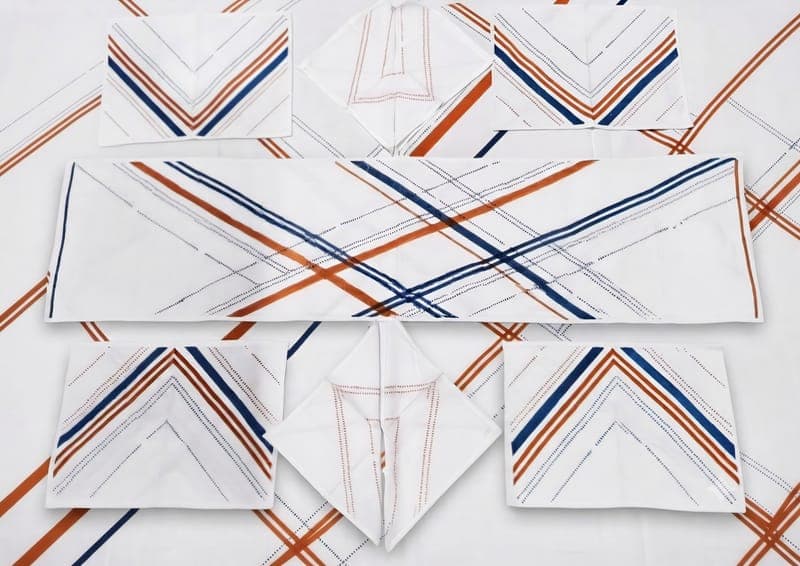 Cotton Chevron Dining Table Set in White / Navy blue / Red, Geometric — Chevron & Crisscross