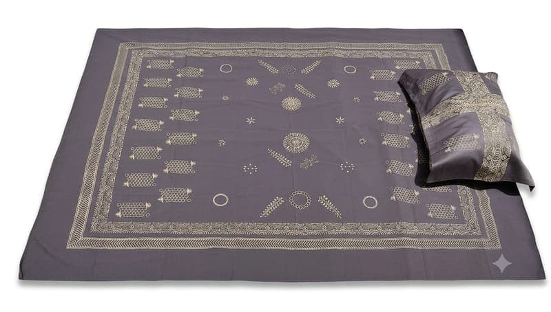Cotton Grey Honeycomb Bedsheet Set in Grey / Pale yellow, Geometric & Floral — Honeycomb & Sunburst
