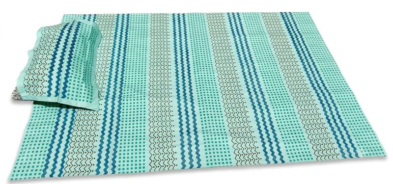 Cotton Mint Zigzag Bedsheet Set in Teal blue / Blue / Khaki, Geometric — Zigzag & Check