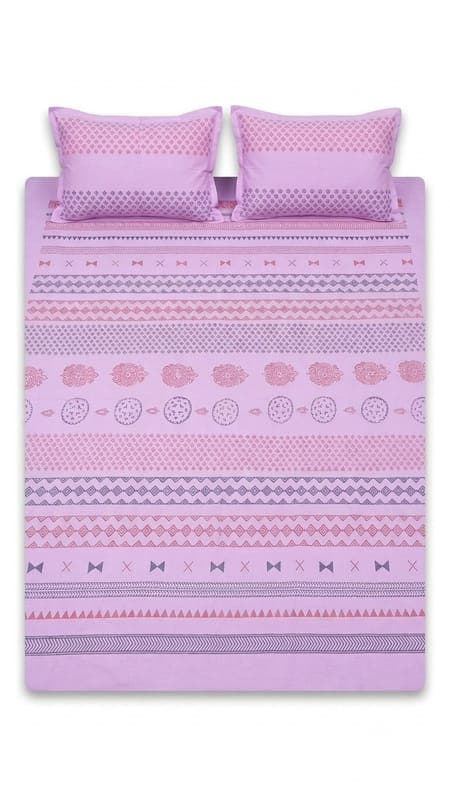 Cotton Lilac Tribal Stripe Bedsheet Set in Lavender / Purple / Red, Geometric — Stripe
